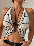 Znbbw Women Bikini Tops Contrast Color Sleeveless Bandage Backless Knit Crochet Butterfly Swimsuits Tops Beachwear new