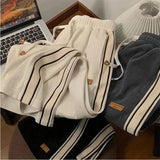 Znbbw Striped Corduroy Sweatpants Women Winter Thick High Waist Drawstring Wide Leg Trousers Y2K Korean All-Match Straight Pants