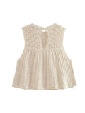 Znbbw TRAF Y2K Hollow Out Knitted Women Summer 2 Piece Sets 2023 Thin Sleeveless Crop Top Female Ruffles Mini Skirt Suits
