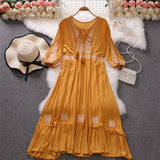 Znbbw Spring Summer Ethnic Style Waist Slim Embroidery O-neck Dress Female Red Seaside Holiday Bohemian Dress Women GD699