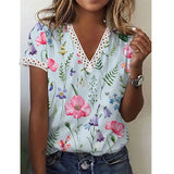Znbbw V-neck Floral Print Blouse Women Short Sleeve Tops Fashion 2023 Cssual Shirts Female Loose Elegant Blouses Blusas 24785