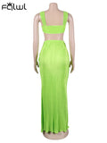 znbbw Sexy Green Sleeveless Caimsole Two Piece Skirt Set Party Evening For Women 2023 Summer Strapless Crop Top Long Skirt Set