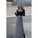 Znbbw Slit Midi Skirt Women Streetwear High Waist Black Suit Skirts Office Lady Korean Fashion Slim Pencil Skirt Spring Summer