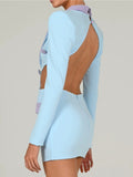 Znbbw Hollow Out Backless Blazer Dress For Women Robe Autumn Notched Collar Full Sleeve Bodycon Party Mini Dress Vestido