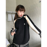 Znbbw Star Knitted Cardigan Women Y2K Patchwork Sweater Coat Vintage Harajuku Oversized Print Knitwear Korean Loose Jumpers