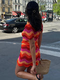 Znbbw Colorful Stripes Knit Skirt Set Women Elegant Lapel Short Sleeve Cardigan Suit New Summer Chic Female Party Streetwear
