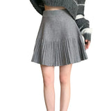 Znbbw A Line Pleated Skirt Autumn Winter Solid Colour Women's Skirt Korean Version Sweet Casual High Waist