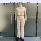 Znbbw 2 Piece Set Women Autumn Casual Solid V Neck Short Sleeve Pullover Top Loose With Pockets Pants Sets Loungwear For Female