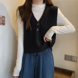 Znbbw Knitted Vest for Women's Spring and Autumn Design Sleeveless V-neck Sweater Japanese Style Is Lazy and Retro