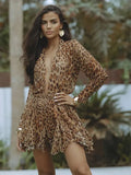 Znbbw Printed Deep V Flare Sleeve Shirt Suits Women Sexy Short Pleated Mini Skirt Set Summer Beach Vacation Street Casual Wear