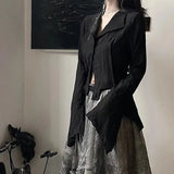 Znbbw Gothic Women Black Shirts Korean Dark Academic Female Designed Irregular Tops Spring Fashion Streetwear Y2K Blouse