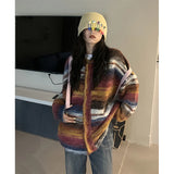 Znbbw Striped Knitted Cardigan Women Streetwear Gradient Sweater Coat Harajuku Plus Size Knitwear Korean Patchwork Jumper Tops