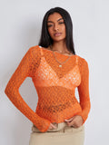 Znbbw Women's See-Through Lace Sheer Tops 2024 Fall New Chic Long Sleeve Round Neck Slim Fit T-Shirts Going Out Tops for Party