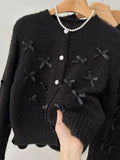 Znbbw Winter Cardigan Single Breasted Bow Patchwork Long Sleeveless Sweaters Knit Coats 2024 New Fashion Sweet Women's Clothing