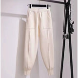 Znbbw Women pants autumn and winter black casual knitted pants loose elastic spring and autumn nine points Harlan radish pencil pants