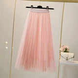Znbbw Women Elegant Solid Tulle Skirt Fashion Korean Mesh Pleated A Line Skirt Lady Summer Chic High Waist All-Match Party Midi Skirts
