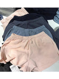 Znbbw Women Brown Waffle Drawstring Sports Shorts Summer Retro Solid Elastic High Waist Loose Shorts Fashion Casual Cotton Short Pants