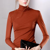 Znbbw S-4XL Women Turtleneck Slim Soft Full Sleeve T Shirts Lady Mesh Elegant Elastic Tops Tees For Women