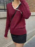 Znbbw Twisted Flower Knitted Sweater For Women Autumn Winter Cotton V Neck Slim Pullovers Tops Sweet Preppy Style Jumper Y2k