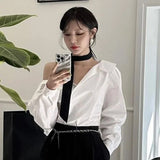 Znbbw Shirts Blouses Elegant Feminino Blusas Mujer Full Sleeve Camisas Clavicle Exposed Ropa Spring Lapel Womens Clothing