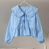 Znbbw Print Doll Collar Shirts Women Casual Loose Single-breasted Long Lantern Sleeve Blouses 2024 Spring Summer Lady Pink Top