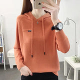 Znbbw Pullover Sweater 2024 New Thin Knitwear Hooded Sweater Loose Long Sleeve Solid Pullover Sweater Coat Undercoat Women Top