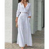 Znbbw Shirt Long Pants Suits 2 Piece Set Women Long Sleeve Shirt Wide Leg Pants Casual White Spring Summer Outfits 2024 New