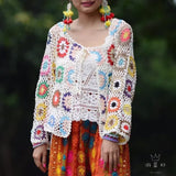 Znbbw crochet sweater jacket 2024 spring and autumn fashion women's loose ethnic style cardigan jacket casual sweater