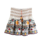 Znbbw Sleeve Women Autumn Embriodery Paisley Print Skirt Set Outfits V Neck Button Tiered Mini Skirt Dress Suit Vintage Set