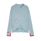 Znbbw Embroidery Sweater Women 2023 Autumn Winter Asymmetrical Hem Wool Fashion Pullover Streetwear Sweaters Jumpers Female