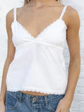 Znbbw White Lace Tank Tops Women Summer Casual Cute Sleeveless V Neck Slim Cotton Camis Vintage Aesthetic Solid Y2k Vests 2024
