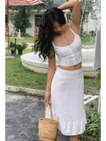 Znbbw Lace Up White 2 Pcs Outfit Women Summer Dress Set 2024 New Beach Cotton Skirt Matching Set Midi Vestido Chic Sundress