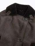 Znbbw TRAF Office Lady Brown Women Turn-Down Collar Slanted Placket Short Fur Coat 2023 Winter New Windproof Thick Warm Fur