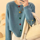 Znbbw Sweet and Fresh Round Neck Colorful Button Knitwear Coat Academy Style Western Versatile Sweater Women's Cardigan