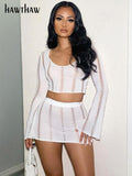 Znbbw Women Knitted Crop Tops Mini Skirt Two Piece Sets Vacation Outfits 2023 Summer Clothes Wholesale Items For Business