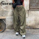 Znbbw Women Baggy Hippie Trousers Loose White Low Waist Wide Leg Sweatpants Streetwear Vintage Drawstring 2023 Fashion Y2K Cargo Pants