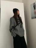 Znbbw Vintage Pullovers for Women Long Sleeve Bow Jacquard Autumn Winter Sweaters Design Aesthetics Loose All Match Clothing