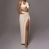Znbbw Women Two Piece Set Fashion Sexy Solid One Shoulder Sleeveless Top Loose Slit Cutout Long Skirt Sets High Streetwear