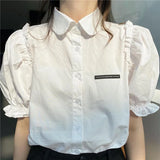 Znbbw Summer Elegant Chiffon Shirt Women Korean Fashion Design Puff Sleeve Tops Y2K Female Casual All Match Shirts New