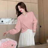 Znbbw Women's long sleeves Knitted Crossover design V-neck Women's sweater