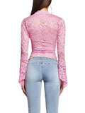 Znbbw Women Flared Sleeve See Through Mesh Long Sleeve Shirts Slim Fit V-Neck Solid Color Party Street T Shirt Top