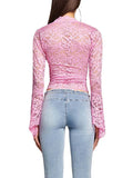 Znbbw Women Flared Sleeve See Through Mesh Long Sleeve Shirts Slim Fit V-Neck Solid Color Party Street T Shirt Top 0410