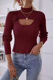 Znbbw Women's Spring Autumn Outfit Sets Solid Color High Neck Long Sleeve Short Knitwear Ribbed Sling Vest Shirt 2pcs Knitted Clothes