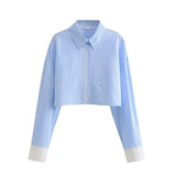 Znbbw Stripes Crop Top+shirt 2 Pcs Outfits Women Casual Summer Autumn Casual Set Blue Matching Set Shorts Set Female Suit