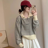 Znbbw Sweater Female 2024 Korean Women Autumn Academy Sweater Loose and Slim Versatile Striped Top Long Sleeve Knit Sweater