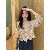 Znbbw version of chic niche sweet hollow knit jacket cardigan women's autumn new embroidered lace long sleeved top trend