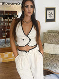 Znbbw Irregular Sleeveless Women Pant Set Fashion V-neck Cross Crop Top High Waist Trouser 2024 Spring Summer Female Streetwear