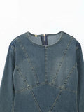 Znbbw TRAF Women Denim Dress Back With Zipper Spring Elegant Dresses For Women Round Neck Dress