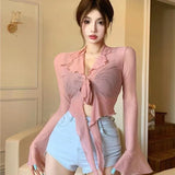 Znbbw Streetwear Mesh T Shirt Women Fashion Slightly See Through Sexy Crop Tops American Style Beach Female Slim Bandage Tees