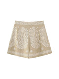 Znbbw TRAF Women 2023 Summer Chic Fashion Contrast Embroidery High Waist Shorts Vintage Female Short Pants Women